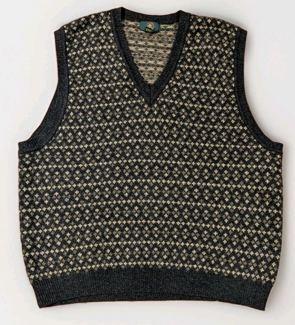 Vintage Club Room Lambswool Sweater Vest XL Fair Isle Wool Made Hong Kong